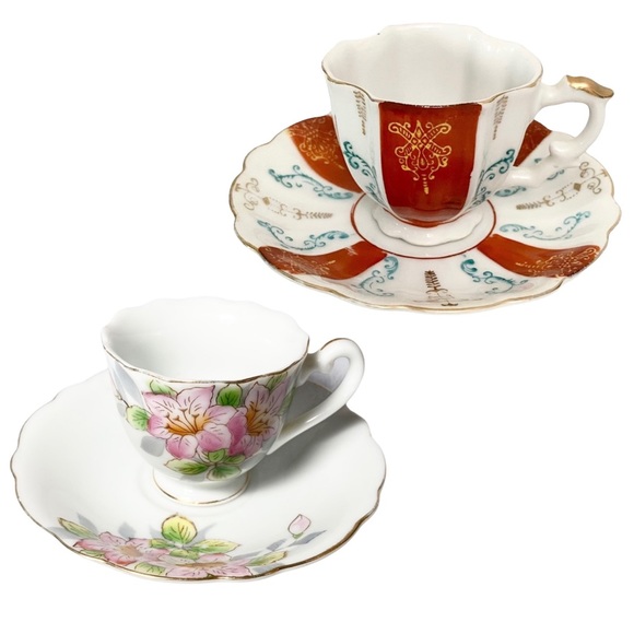 2x Sets Cup & Saucer Demitasse Occupied Japan Vintage (phlox) - Picture 2 of 15
